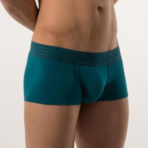 Cuecas homens sexy boxers de algodão de algodão baixa calcinha de bolsa sólida thin resumos finos