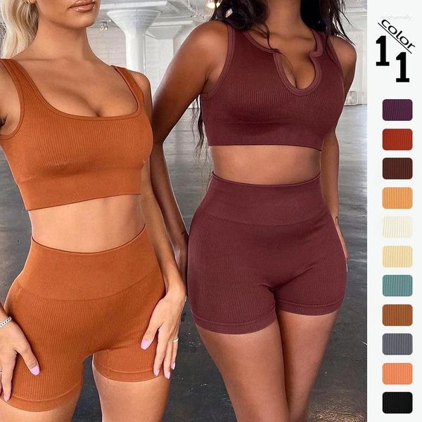 Frauen Tracksuits Yoga Wear 2pcs Sets von nahtlosen Faden Solid Color Sexy Sportsweste Set Running Fitness Sportswear