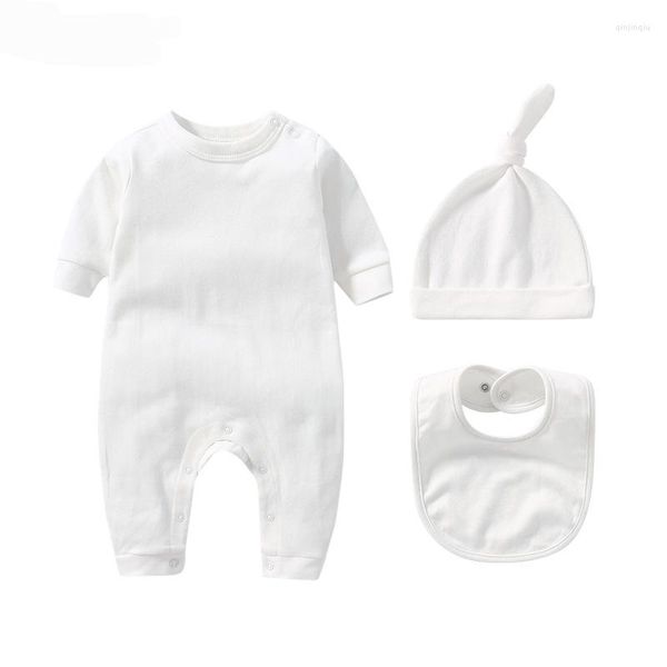 Kleidungssets geborene Jungen in Kleinkindbaumwäsche Feste Farbe Langschläfe Jumpsuit Lautanzug dreiköpfig Set 0-12 Monate Baby Girls Anzug