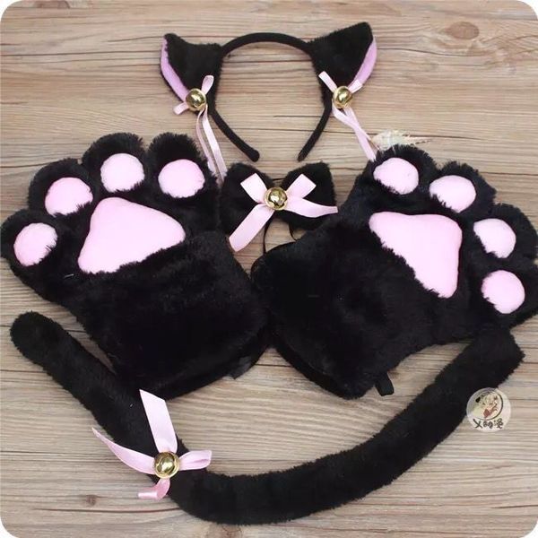 Fünf Finger Handschuhe 5 PCs Set Anime Cat Paw Ohr Heck -Krawatten -Café -Maid -Cosplay -Rollenspiel Kätzchen Kostümparty Halloween Carnival Ganzes 230816