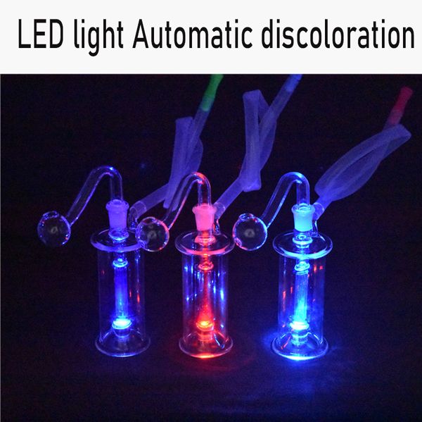 Con a led luminoso mini bruciatore di olio in vetro bong da 10 mm tubi di fumo di acqua femmina tubi in linea matrice riciclatrice di cenere di cenere con tubo di bruciatore in vetro maschile in vetro