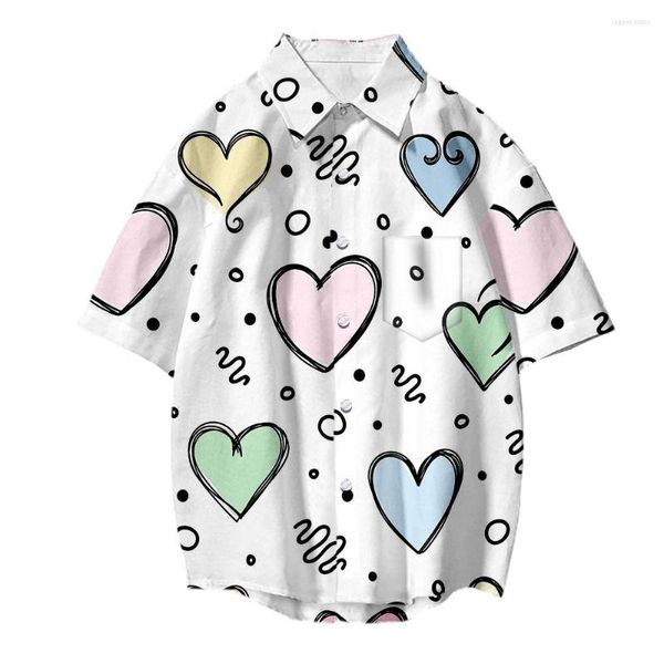 Camisas casuais masculinas 2023 Lianshuo Store e casal feminino Love Print Print Short Sleeve Street Street Style Harajuku