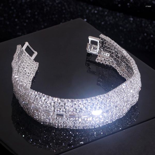 Pulseira elegante e brilhante pulseira de shinestone multicamada para mulheres charme ampla pulseira de cristal jóias de casamento presente de aniversário