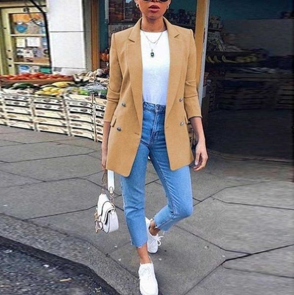 Moda Office Lady Solid Color Blazer Womens Autumn Ladies Gire Collar Plus Tamanho Jaqueta de Manga Longa CHIC Formal Formal Feminino