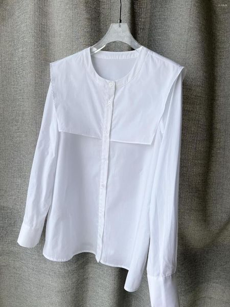 Camicette femminile camicia bianca con colletto in giro semplice adattamento casual e confortevole 2023 estate