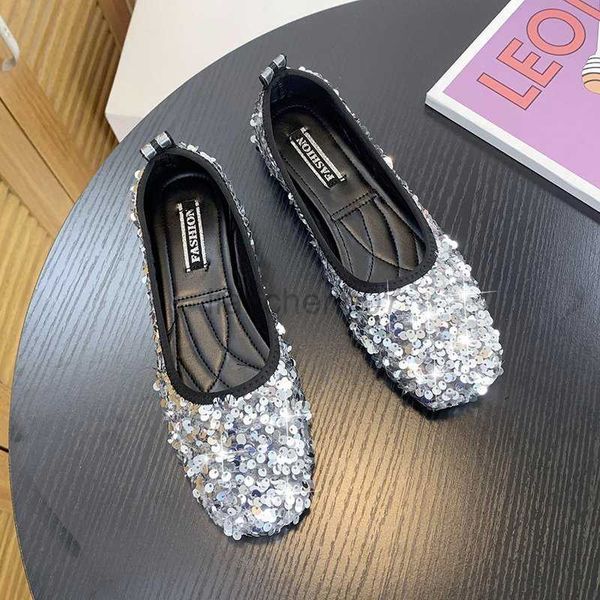 Отсуть туфли с блестками Bling Golden Black Flats Shoes Ballet Ballet Women's Loafers круглой вечеринку.