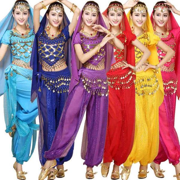 Sahne Wear 4pcs Setler Bra Top Etek Mısır Göbek Dans Kostümleri Bollywood Elbise Bellydance Dans Çingene Kostüm