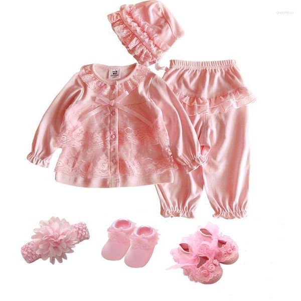 Conjuntos de roupas 3 PCs Cute Baby Girl Roupos Conjunto de roupas 1º aniversário 2023 Hat de estilo Sapatina Laca para a cabeça 0 Terno 12