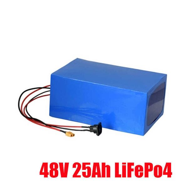 48 Volt Deep Cycle Blehargable LifePO4 48V 25AH Lithium -Akku für das eBike + 5A -Ladegerät