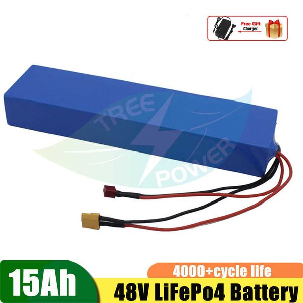 48V 15AH LIFEPO4 Battery Pack Electric Bike Kit 500W 48V para scooter elétrica Bichete 1000W Bateria de lítio + 58,4V 3A Carregador