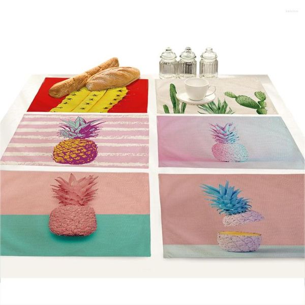 Tischläufer Pink Ananas Kaktus gedrucktes Getränk Untersetzer Dinner Matte Design Küchendekoration Zubehör Mantel Individuum