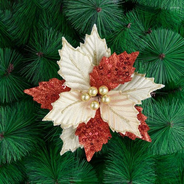 Fiori decorativi 22 cm Glitter Christmas Tree Flower Ornaments Ghirlanda fai da te Ghirlanda Anno del matrimonio Festa per il Giorno del Ringraziamento Decorazione