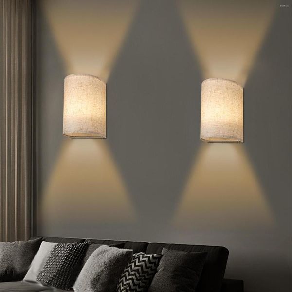 Duvar lambası 2 Packs Dimmabable Işık Retro Kumaş Gölgesi Uzaktan Kumanda LED Yatak Odası Oturma Odası İçin 3 Renk