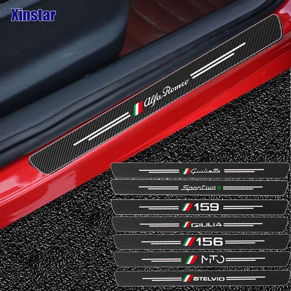 4pcs Carbon Fibre Car Door Sticker для Alfa Romeo Giulia Giulietta 159 156 Mito Stelvio 147 Sportiva Auto Accessories264W