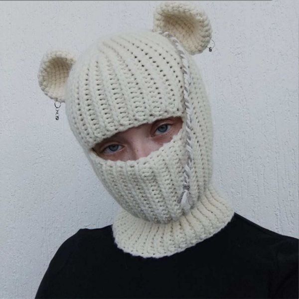 Mütze/Schädelkappen Mann Halloween Y2k Balaclava Bärenohrhut Unisex Windproof Bear Ohrs Frauen warm Reiten integrierter Schal Beanie Hut 230815