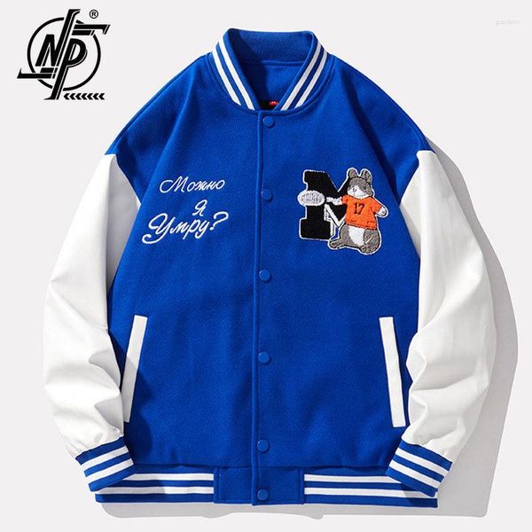 Jackets masculinos Hip Hop Baseball Men Cartom Letra Bordado de retalhos Harajuku Jaqueta do time do colégio solto casual casual unissex