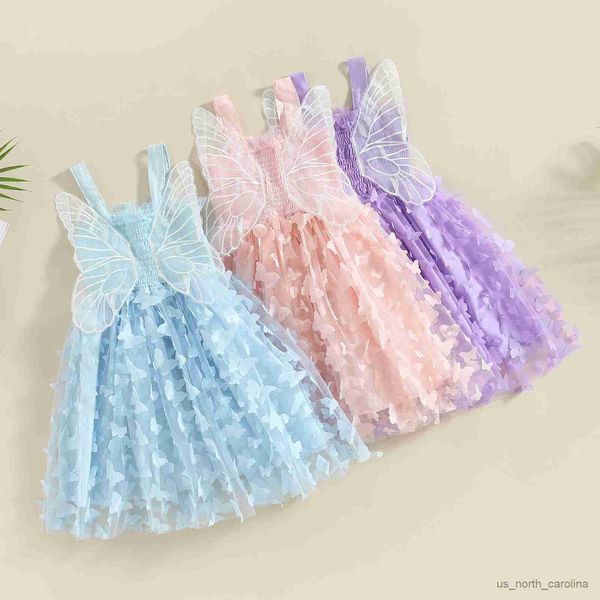 Mädchenkleider Schmetterlingsflügel Prinzessin Kleid für Kinder Baby Mädchen Sommer Ärmele Tüll Kleid Geburtstagsfeier A-Line Kleid R230816