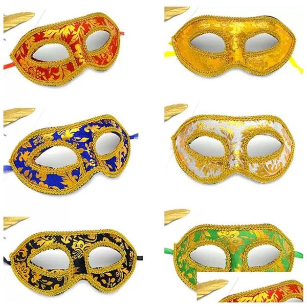 Maschere per feste Halloween Shining Gold Print Gold Masquerade Mardi Gras Half Face Ball EyeMask Costume Accessorio Artenza di arredamento natalizio per uomini Dhevg