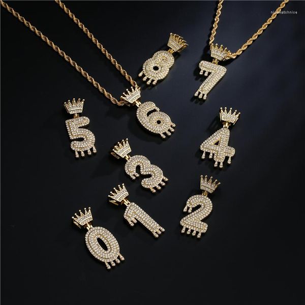 Colares de pingentes Cmoonry coroa lágrimas de design colar de numerais para homens homens iicados de zircão cúbico Chain de jóias de jóias de jóias