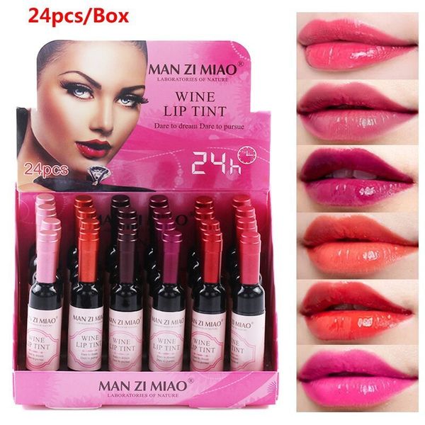 Lipstick 24pcsset líquido fosco líquido volume de vinho tinto tinta por atacado por mais duradouros Cosméticos à prova d'água Maquillaje Lipgloss 230816