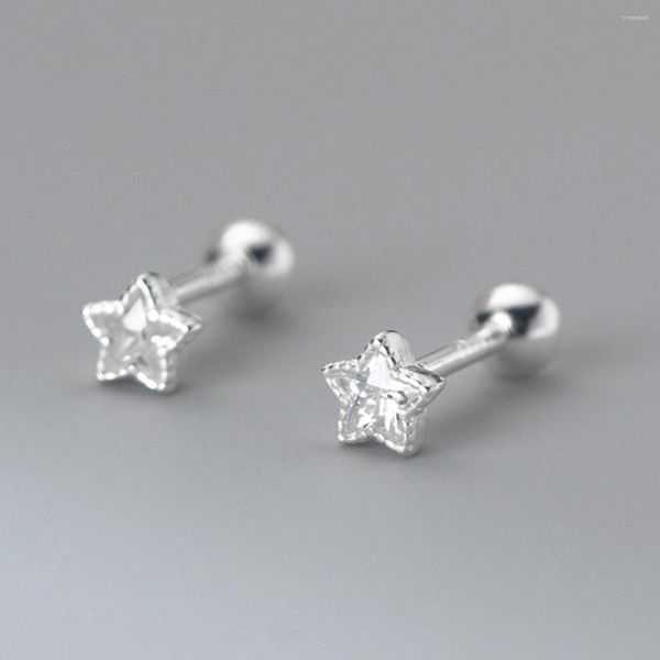 Brincos de garanhão Small Zircon STAR CZ CRISTAL 925 SERLING PRATA PARA MULHERES GIRS CRIANÇAS PENTAGRAM JEWELS CRIATIVAS