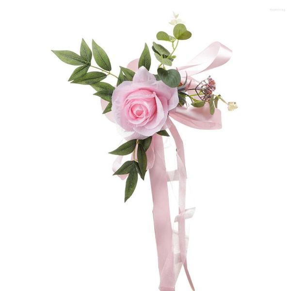 Dekorative Blumen Langlebige Dekoration Blume Pink Seiden Hochzeit Stuhl Dekor Weiß gelbe Vorräte