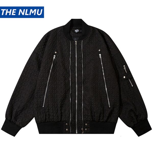 Jackets masculinos Moda Moda Bomber Multi Zipper Black White Varsity Jacket Men Men Harajuku Streetwear Casaco Hip Hop 230815