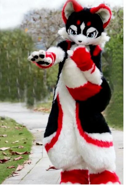 2024 Factory New Long Fur Husky Dog Fox Mascot Costume Outfit Fursuit Furry Abito peloso