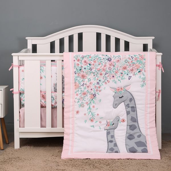 Bettschienen 5 Stcs Baby Crib Bettwäsche Set für Mädchen, einschließlich Quilt Crib Sheet Crib Rock Stoßstangen und Kissenfall 230816