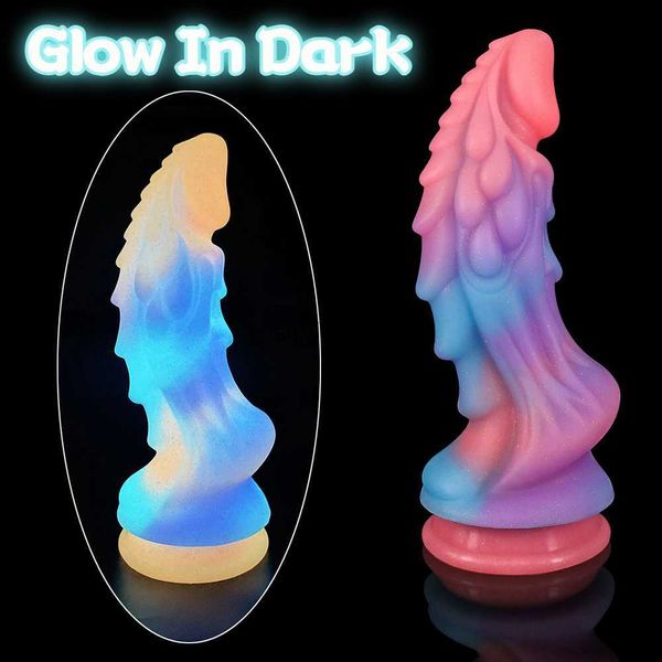 Dildos/dongs luminosos dragão monstro vidrões coloridos brilhantes enormes pênis g vibrador dick phallus phallus feminino fêmea glow hkd230816