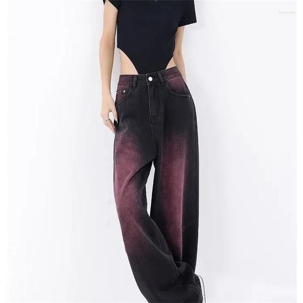 Frauen Jeans amerikanische Graffiti Waage Wasser Spring und Herbst 2023 Retro -Gradientendesign Sinn für gerade Bein breite Hose