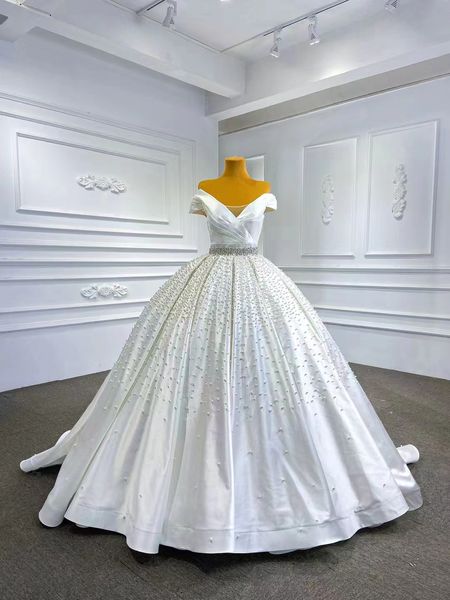 Brautkleider Hochzeitskleid Elegante weiße Satin Stoff V-Ausschnitt für Frauen SM67422