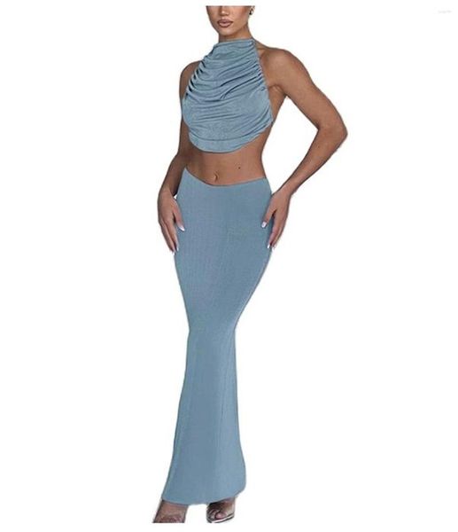Tanques femininos 2023 Summer Pit Stripe Solid Color Elastic Casual Sleeseless Strap Aberta Top Top Slim Fit Dress Long Se