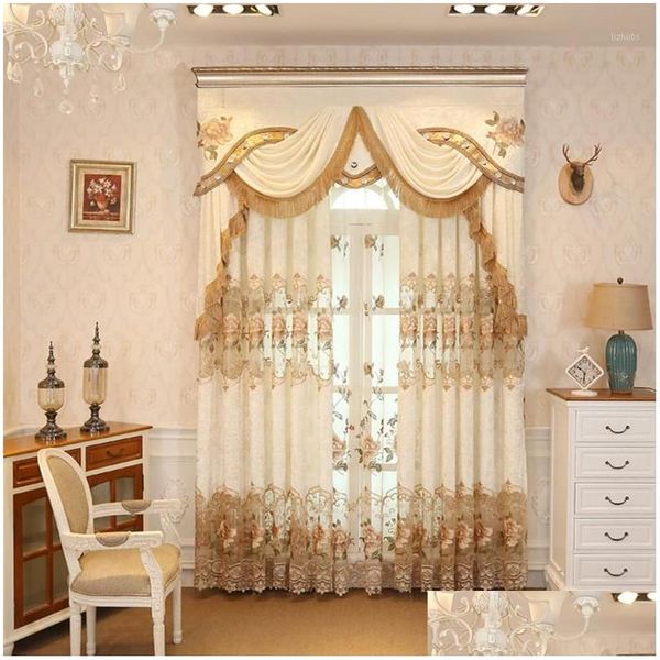 Cortina cortina cortina de luxo europeu de luxo bordado as cortinas de janela bordadas para sala de estar clássica personalizada villa clássica plana 1 gota dhsxu