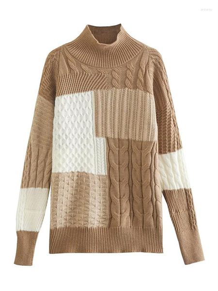 Frauenpullover Winter Bottoming -Hemd Dicke Abschnitt Halbschildkragenpullover Langarm Pullover Cashew Blume Asymmetrische geometrische Muster