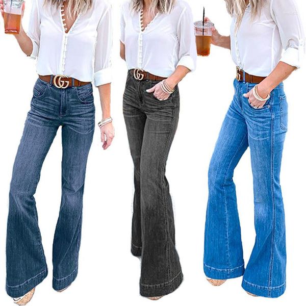 Jeans femininos Flare para mulheres Vintage Fashion Streetwear Alta cintura