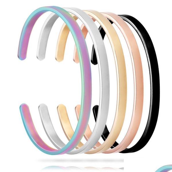 BUFF TRENDY 4MM 304 Pulseira de aço inoxidável Bracelets de moda Moda Bangle Personalizada Presentes de Titânio Plano Para Mulheres Drop Deliver