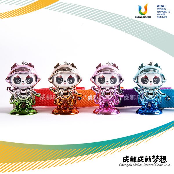 Dekoratif Nesneler Figürinler Chengdu Universiade Rongbao Maskot Uzay Edition Panda Keychain Kolye 230815