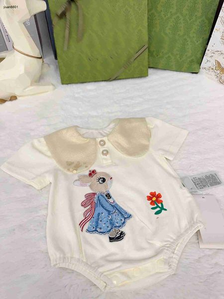 Popüler tasarımcı bebek bodysuit moda yaka çocukları tulumlar boyutu 66-90 cm karikatür tavşan desen basılı çocuklar atlar kız elbise Temmuz10