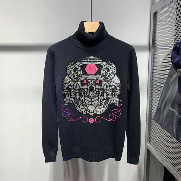 Suéteres masculinos Personalidade Estilo popular Turtleneck suéter masculino Cashmere Sweetshirt Skull Skull Slim Slim Pullover Brand J230806