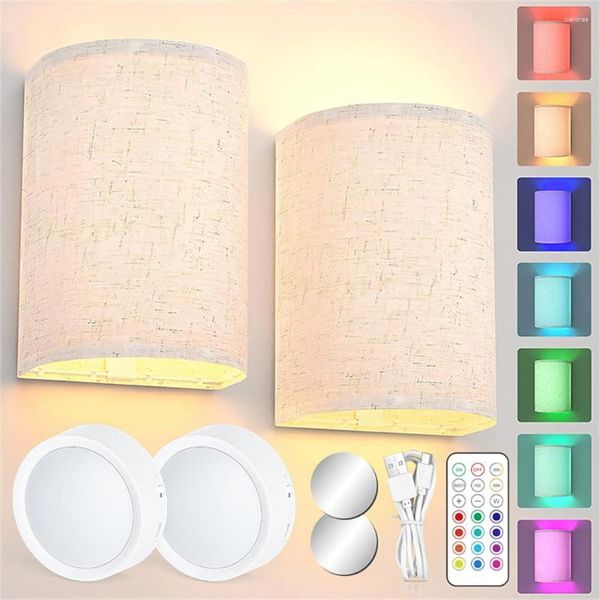 Lâmpada de parede Bateria/USB Sconcefabric Shade Remote Controller RGB/3 Cores decoração interna diminuída para o quarto do quarto