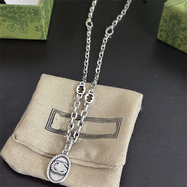 Collana a pendente retrò ggity doppia lettera g di gioielli designer marchio maschi donna 925 collane lunghe argento 056