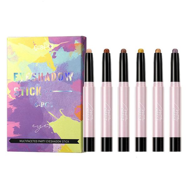 Sombra de olho 6pcs Presente brilhante Lápis portátil Girls Glitter Glitter Matte Stick Stick Stick Longa Longa Destaque Non Smudge Party 230815