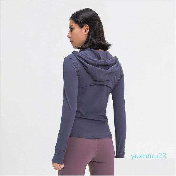 Yoga -Outfit mit Kapuzenjacke schlanke Sweatshirts Top Hüftlänge Sportjacken mit Daumenlöchern weicher atmungsaktiv