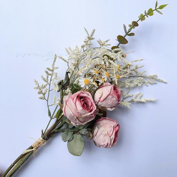 Dekoratif Çiçekler Pembe Yapay İpek Gül Ev Düğün Dekorasyon Yatak Odası Merkez Masa Masa Tutma Buket Tutma