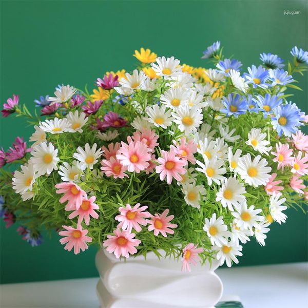 Dekoratif çiçekler yapay çiçek ipek papatya uzun şube plastik gövde sahte diy dekor bitkileri düzenleme ev düğün parti