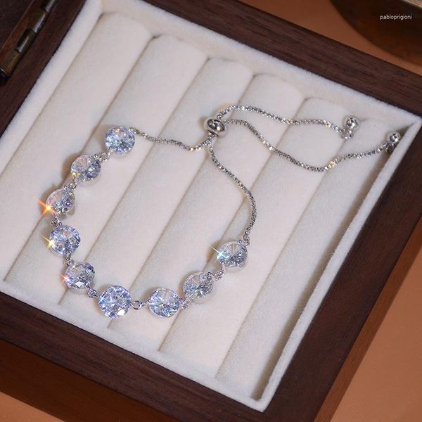 Pulseiras de link 5pcs cor de prata brilhante pulseira de zircão ajustável para mulheres 2023 Moda Plating Plating Jewelry Gift
