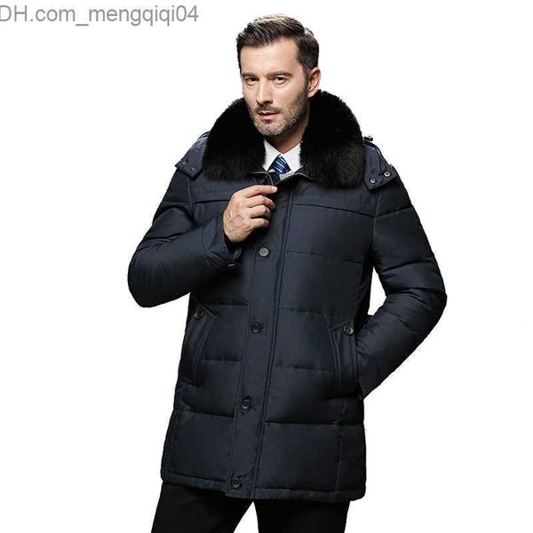 Erkek Ceketler Erkekler Kış Ceketi Orijinal Kürk Yaka Kapşonlu Ceket Kalın Sıcak Beyaz Ördek Çıkarılabilir Kaput Erkekler Rüzgar Parka Büyük Boyu Z230816
