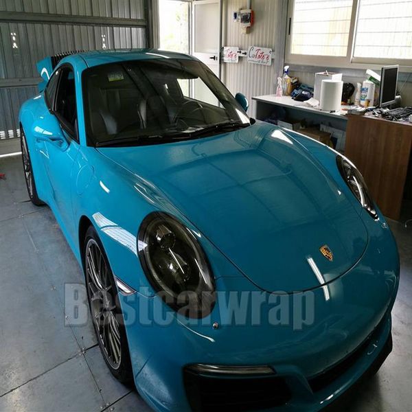 Premium Gloss Miami Blue Vinyl Prain para envoltório de carro com embrulho de veículo de bolha de ar com papel alumínio com cola de baixa tachinha 3m de qualidade 1 5274p