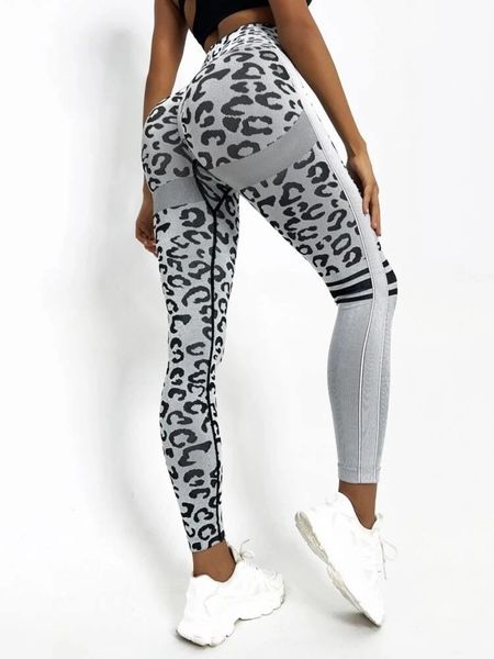 Женские леггинсы леопардовые принты бесшовные брюки для йоги с высокой талией